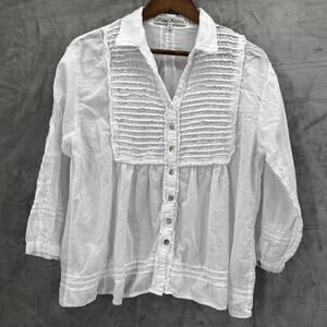 JP and Mattie Sundance Shirt Top Womens Large White Peasant Cottage Pleated Boho